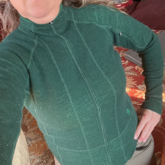 Mountain Hardwear Wool poly stretch full zip jacket sweater dark pine green S M - Picture 2 of 13